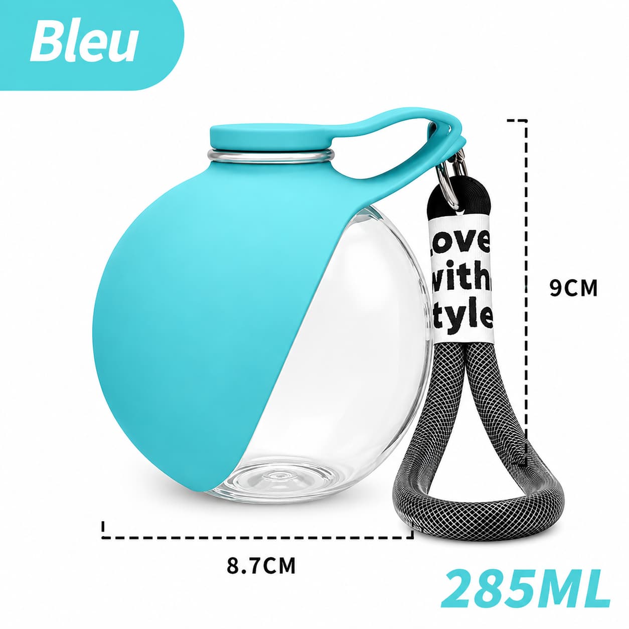 gourde ronde pour chien bleu en plastique avec les dimension