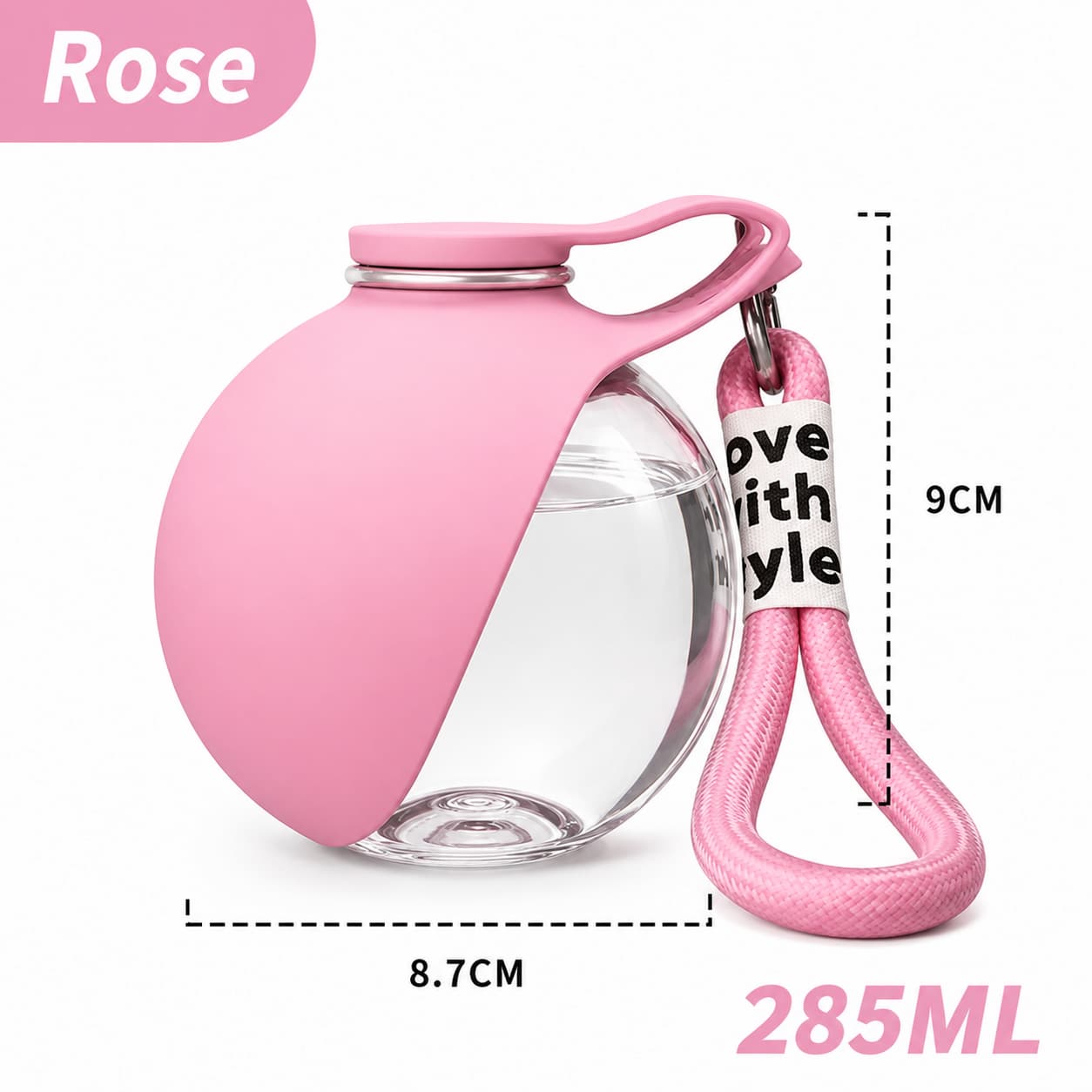 gourde ronde pour chien rose en plastique avec les dimension