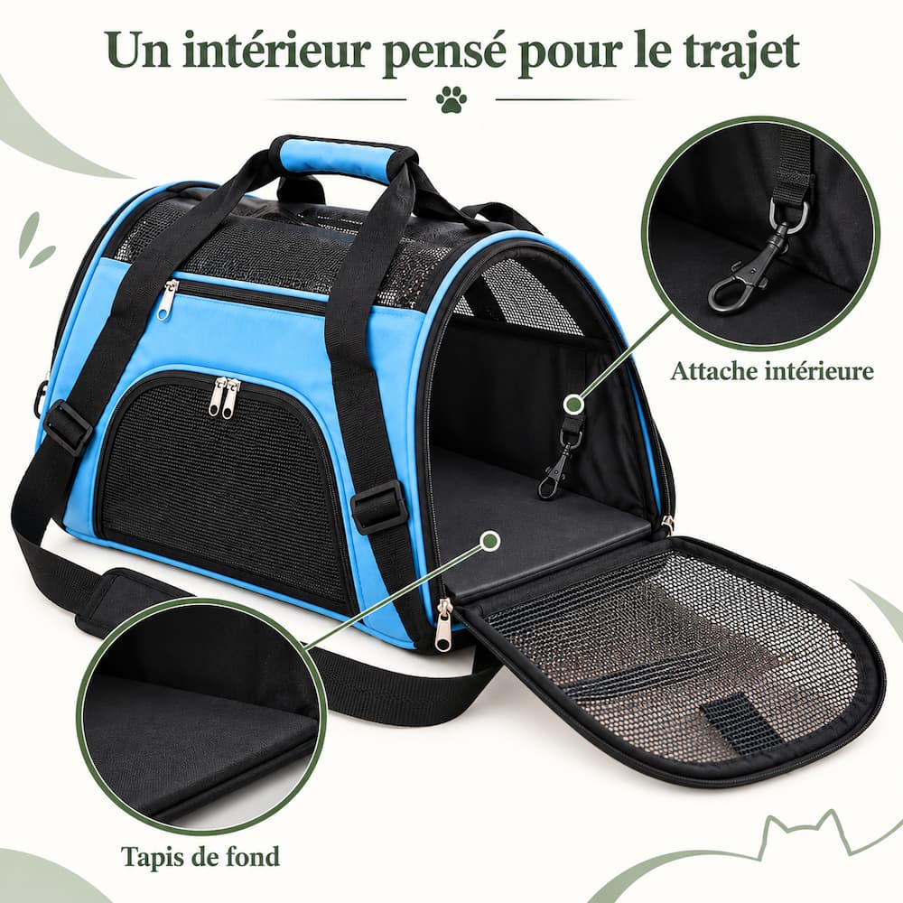 un sac de voyage pour chat , avec clips intérieure et bandouillère