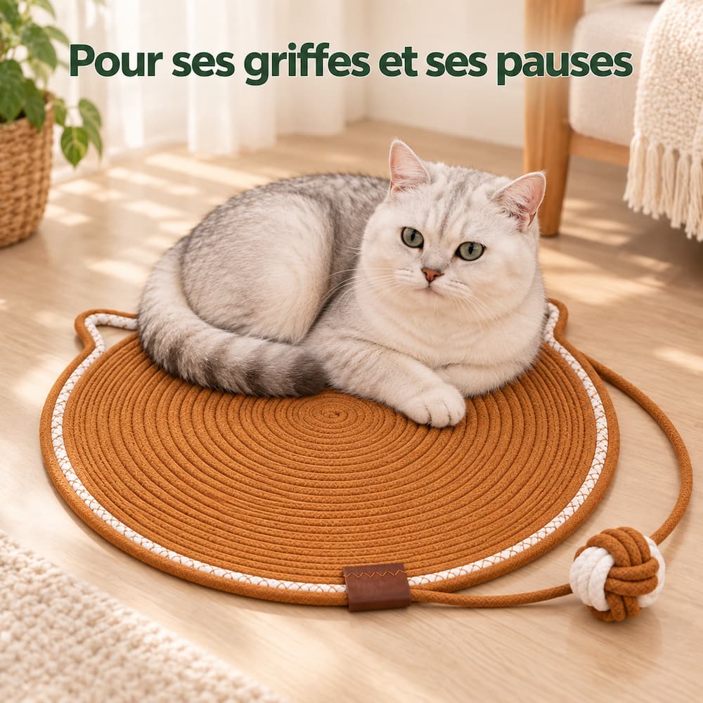 Tapis griffoir rond avec corde pour chat – Image 4
